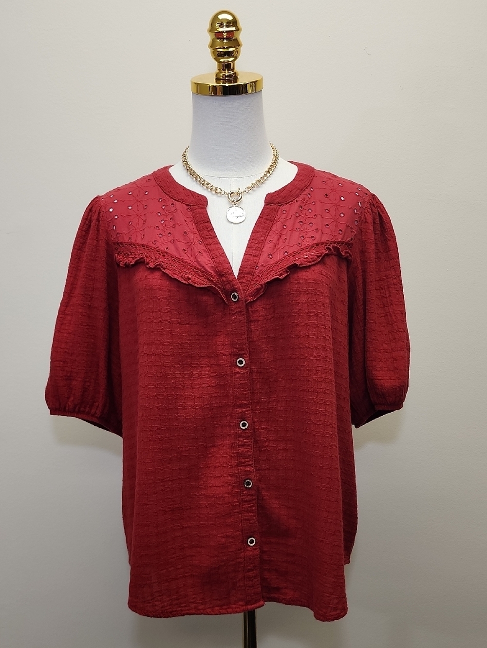 Knox Rose Red Cotton Blouse Size Medium